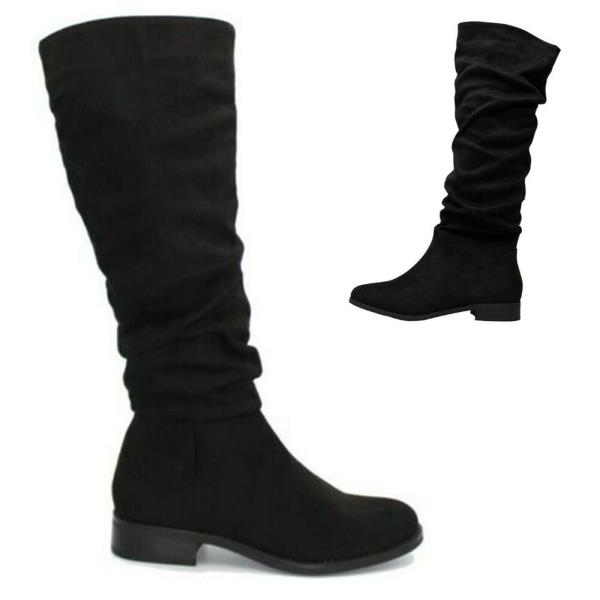 black flat slouch boots womens