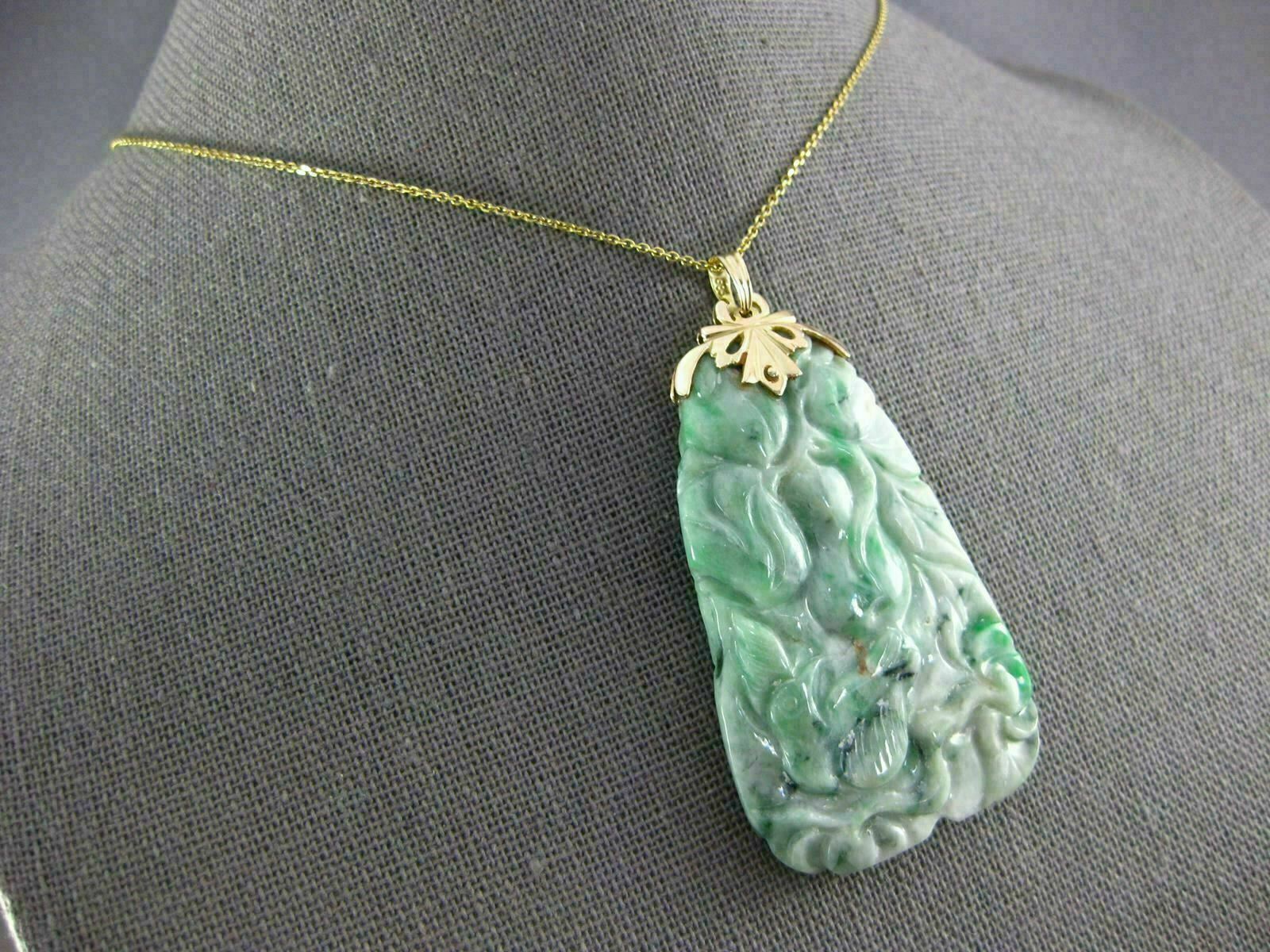ANTIQUE EXTRA LARGE AAA JADE 14KT YELLOW GOLD HAND CARVED FLOWER ...