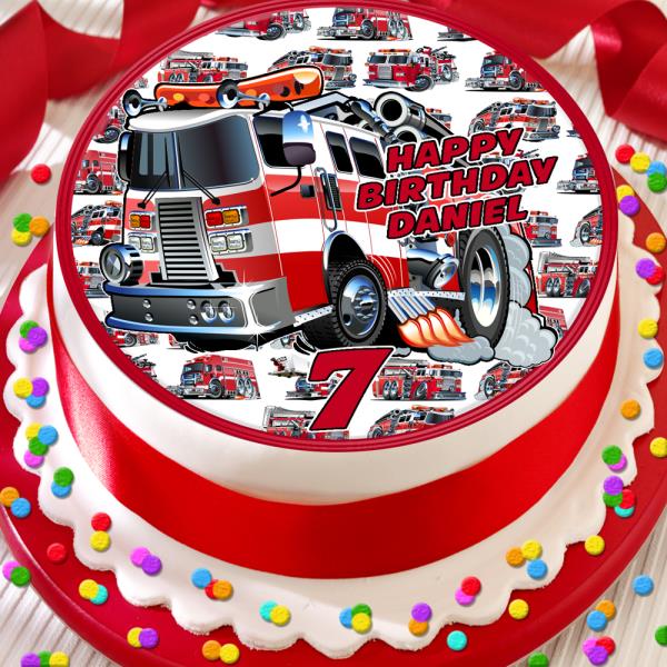 Birthday 35 Premium Personalised. Children/'s Fire Engine Cake Topper Glitter