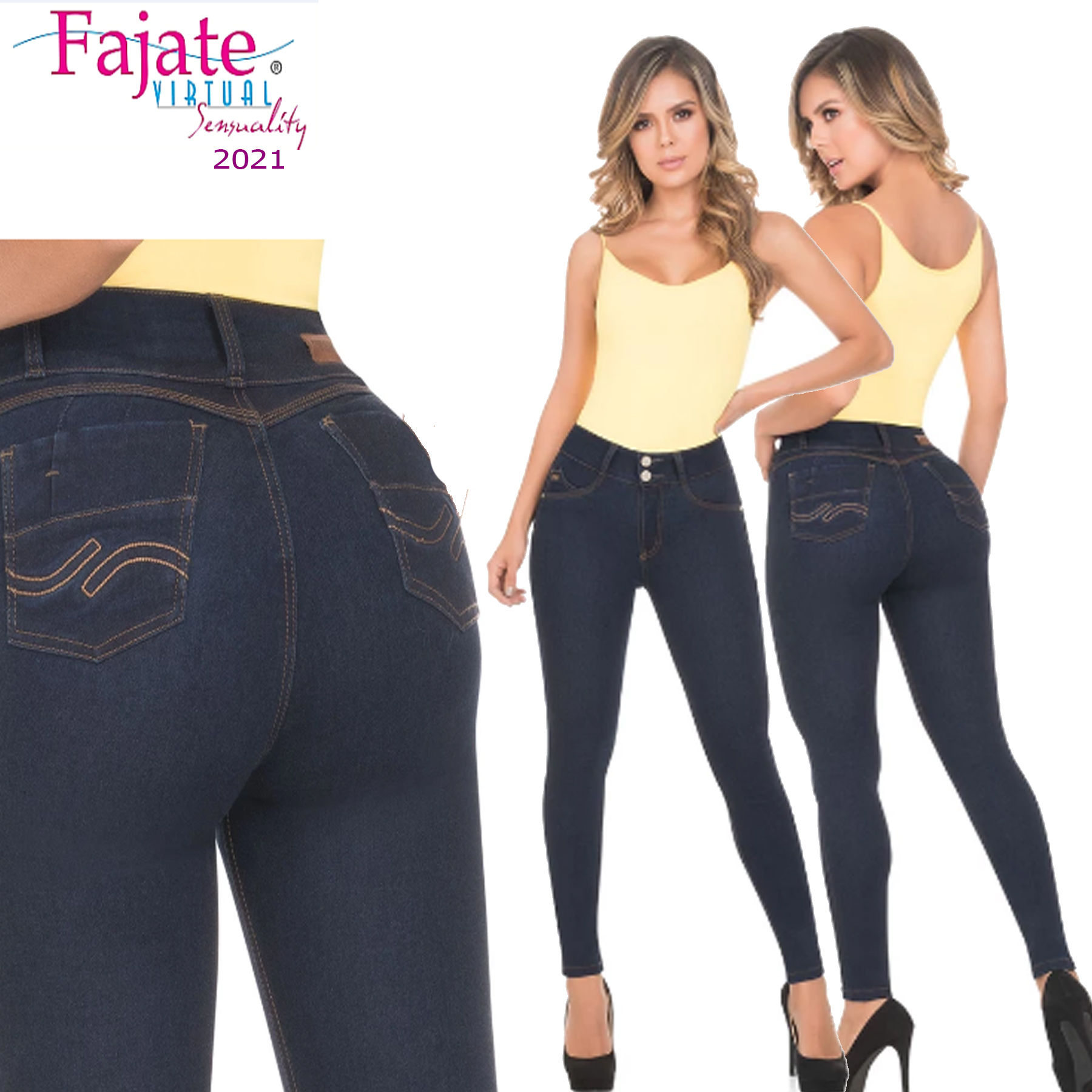 Fajas Colombian Denim Blue Jeans Slimming Levanta Cola Push Up Stretch ...