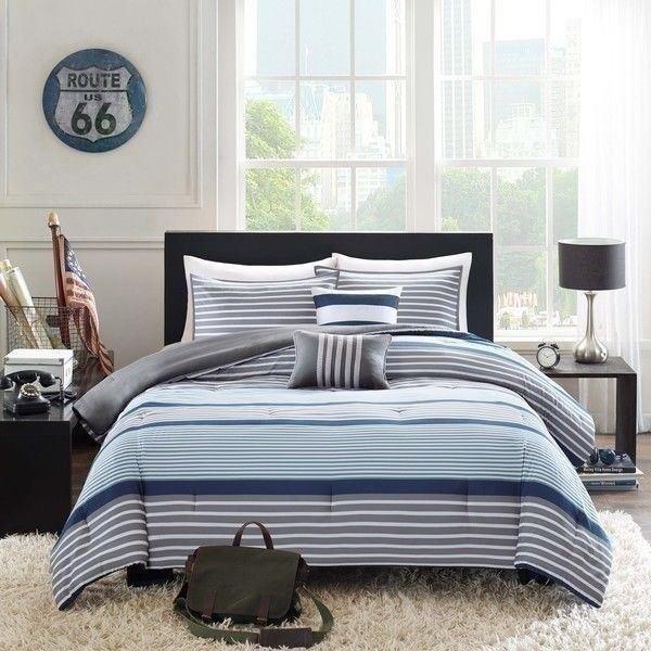 Blue Gray White Stripe 5 pc Comforter Set Twin XL Full Queen Bed Bag Dorm eBay