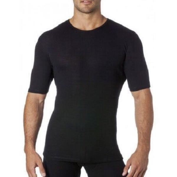 Merino Wool Mens Tee Shirt Short Sleeve Thermal | Black Ivory | Size S ...
