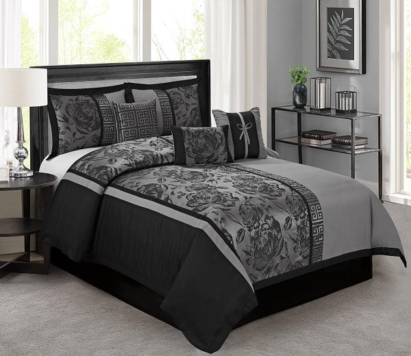 black and silver damask bedding
