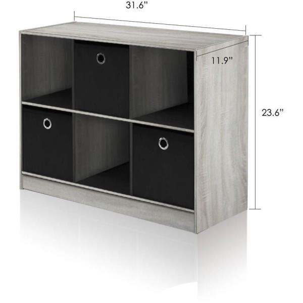 Gray Oak 6 Cube Wooden Bookcase, Black Bookcase With Storage Bins