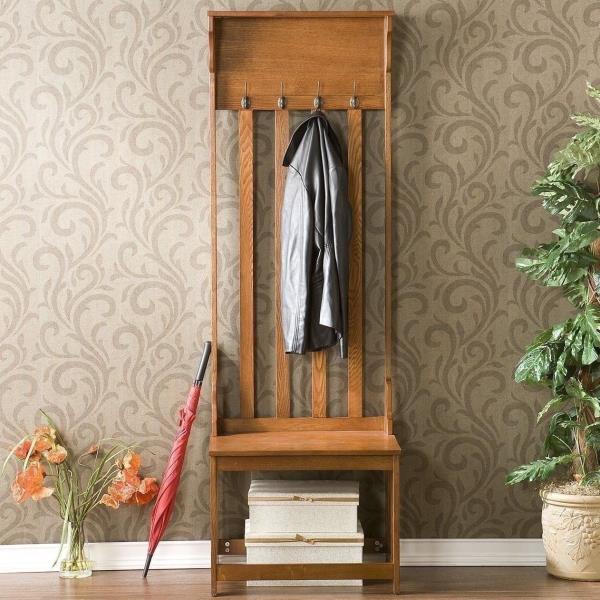 Oak Wooden Hall Tree Mission Entryway Bench Storage Stand Coat