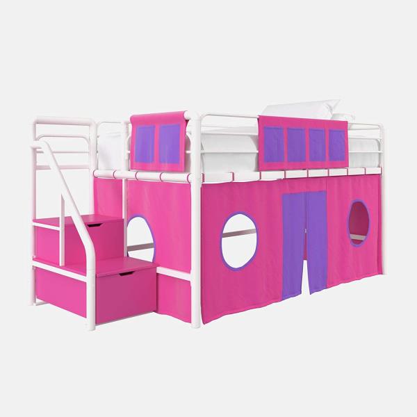 Girls Twin Junior Loft Bed Curtain Pink, Twin Loft Bed Curtains