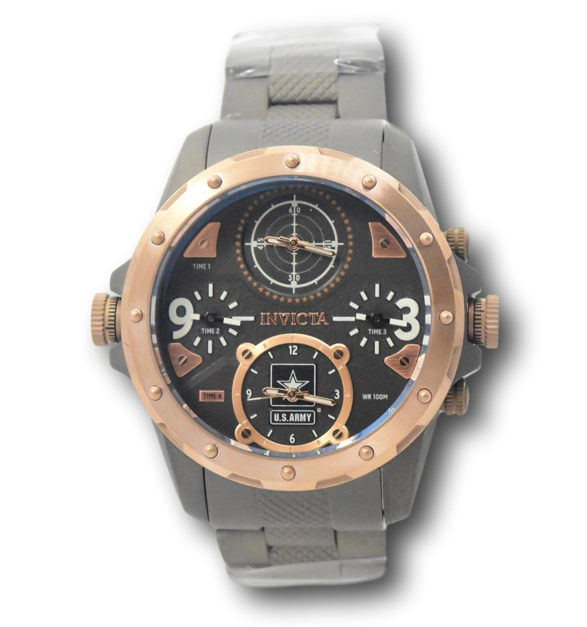 Invicta US ARMY Men's 50mm Titanium Rose Gold 4-Time Zones Quartz Watch ...